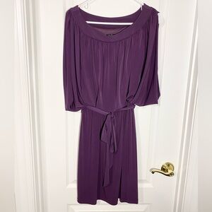 NEW Y2K Wide Neck Split Dolman Sleeve Belted Stretch Dress Purple Size 8